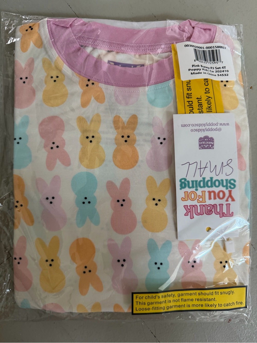 PoppyKids Pastel Bunny Pajama Set - Pink Trim